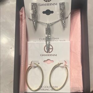 Giani Bernini Silver Necklace and Gold Hoop Earrings